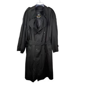 London Fog Black Double Breasted Trench Coat Lined Removable Liner Men's Sz 46R